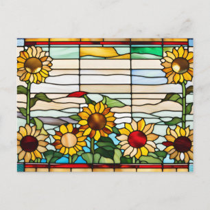 Buntglas-Sonnenblumen wachsen im Garten Postkarte
