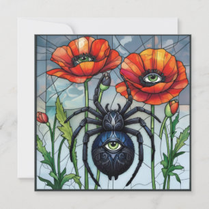 Buntglas-Spinne-Mohn-Blumen Allsehendes Auge Karte