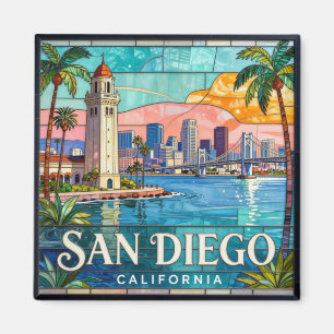 Buntglas-Stadtlandschaft San Diego an der Küste 🌴 Magnet