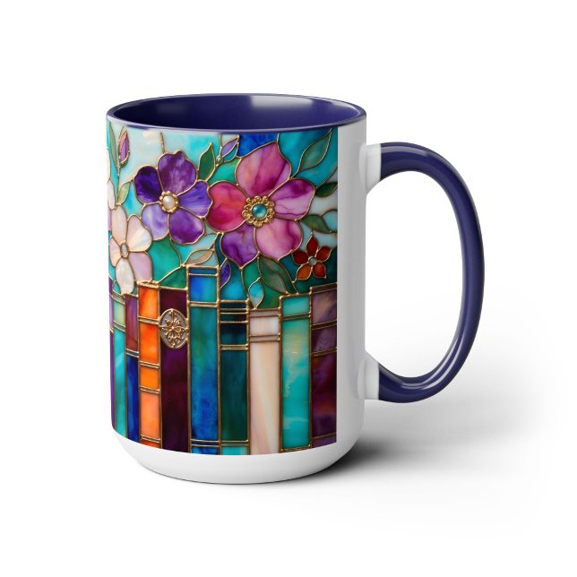 Buntglas-Stil Bücher Florale Tasse (Von Creator hochgeladen)