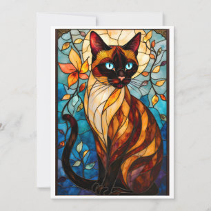Buntglas-Stil Charmante Katze mit blauen Augen Karte