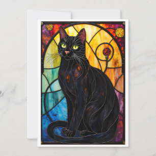 Buntglas-Stil Charmante schwarze Katze Flach Karte