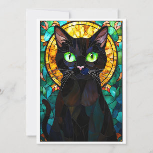 Buntglas-Stil charmante schwarze Katze grüne Augen Karte