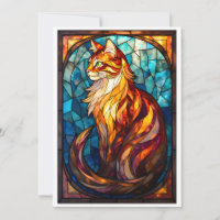 Buntglas-Stil Fluffige Orange Katze Flach