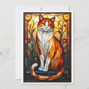 Buntglas-Stil hübscher orangefarbener Kater Karte