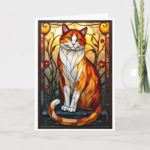Buntglas-Stil hübscher orangefarbener Kater Karte