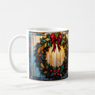 Buntglas-Stil-Kranz Frohe Weihnachten Kaffeetasse