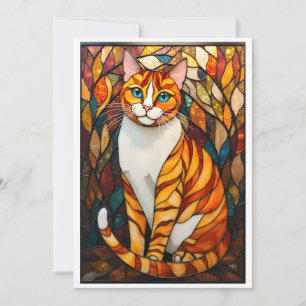 Buntglas-Stil Orange Katze Blaue Augen Flach Karte