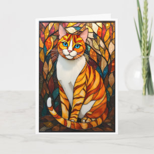 Buntglas-Stil Orange Katze Blaue Augen Karte