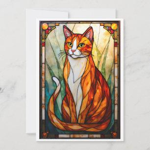 Buntglas-Stil Orange Katze Grüne Augen Flach Karte