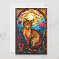 Buntglas-Stil Orange Katze mit rosa Blumen
