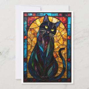 Buntglas-Stil Süße Schwarze Katze Flach Karte