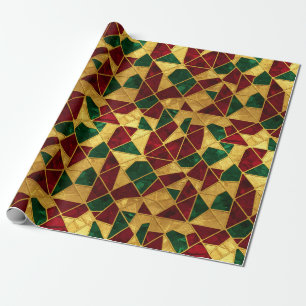 Buntglas-Stil Weihnachten Rot Grün Gold Geschenkpapier