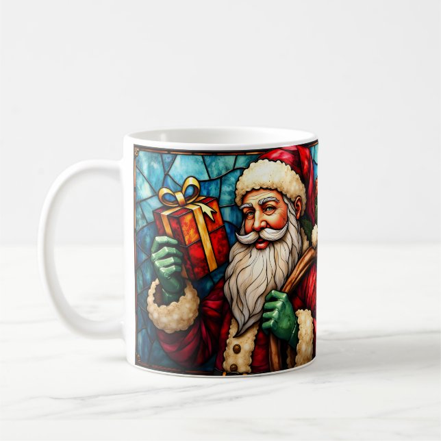 Buntglas-Stil Weihnachtsmann mit Geschenk Kaffeetasse (Links)