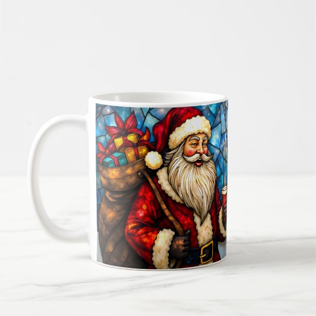 Buntglas-Stil Weihnachtsmann mit Kerze  Kaffeetasse (Links)