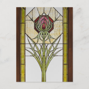 Buntglas stilisierte Distel geometrische Formen Postkarte