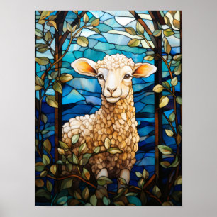 Buntglas Süßes Lamm Frühjahrs Wiese Fenster Poster
