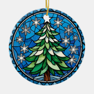 Buntglas-Tannen-Schneeflocken-Kunst Keramik Ornament