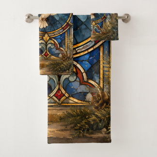 Buntglas-Tauben-Weihnachtsfenster Badhandtuch Set