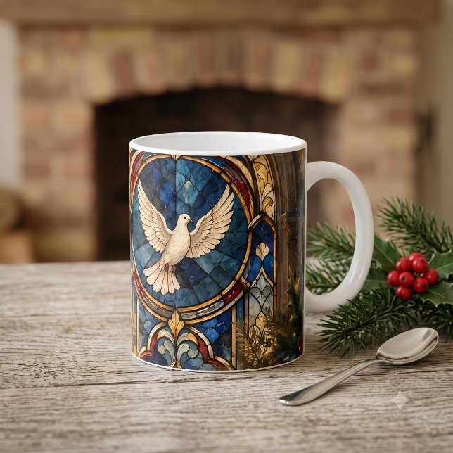Buntglas-Tauben-Weihnachtsfenster Kaffeetasse (Stained Glass Dove Christmas Window Coffee Mug)