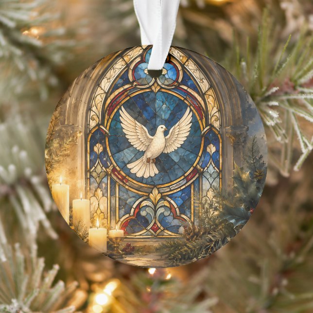 Buntglas-Tauben-Weihnachtsfenster Ornament (Baum)