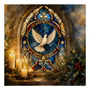 Buntglas-Tauben-Weihnachtsfenster Poster