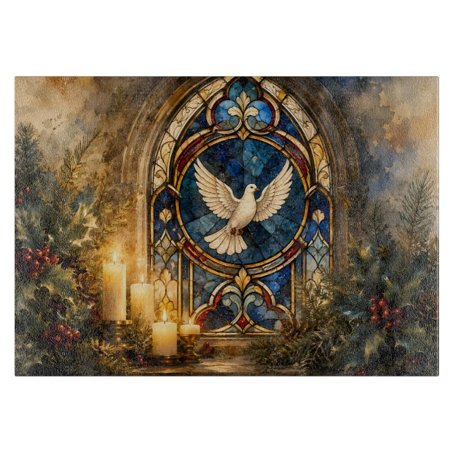 Buntglas-Tauben-Weihnachtsfenster Schneidebrett (Vorderseite)