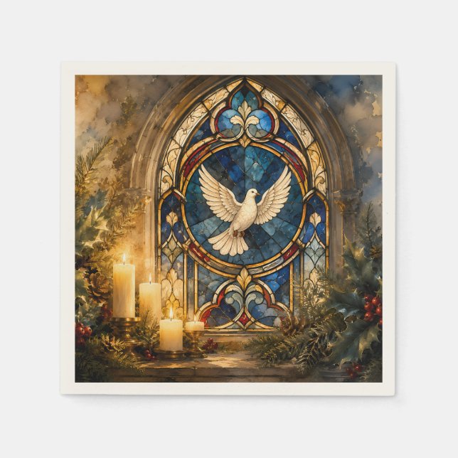 Buntglas-Tauben-Weihnachtsfenster Serviette (Vorderseite)