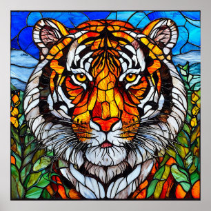 🐅 Buntglas-Tiger-Kunstgeschenk für die Inneneinri Poster