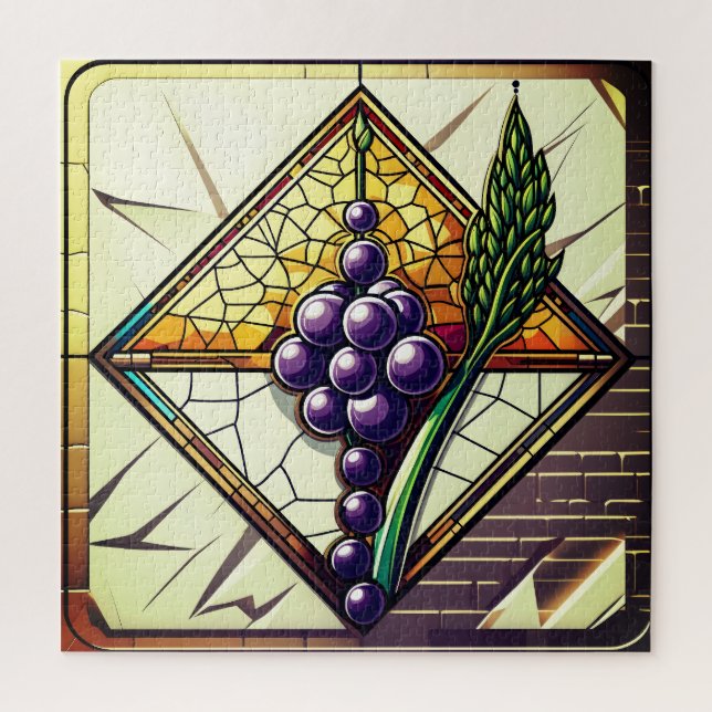 Buntglas-Trauben und Weizen-Illustration Puzzle (Vertikal)