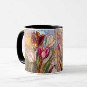 Buntglas-Tulpen-Kunst Schmuckstil-Blumen Tasse