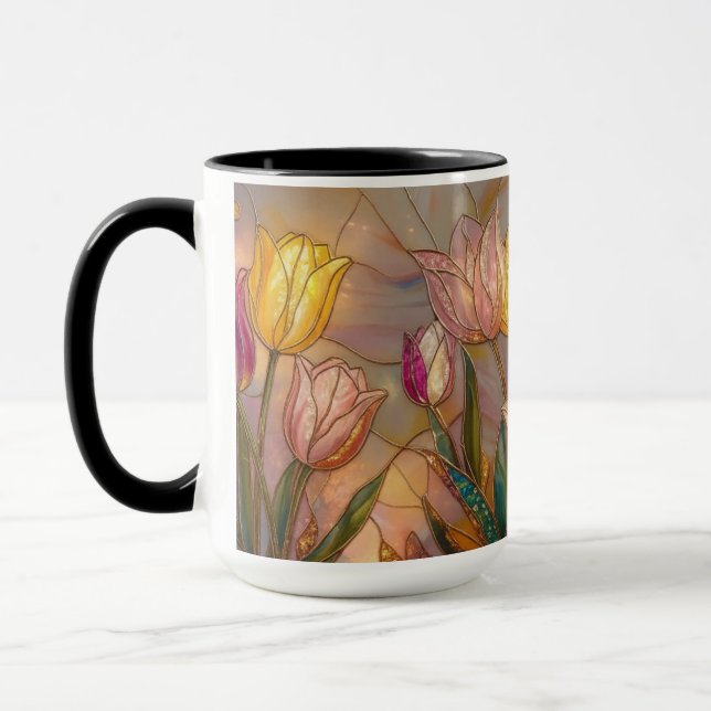 Buntglas-Tulpen-Tasse: Florale Kunst Tasse (Links)