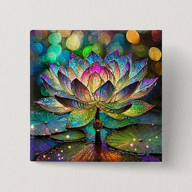 Buntglas Vibrante Lotusblume Button (Vorderseite)