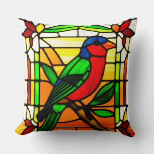 🌸 Buntglas-Vogel-Natur-Geschenkidee Kissen