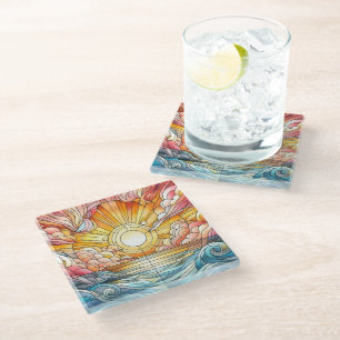 Buntglas - Warmer Sonnenuntergang Glasuntersetzer