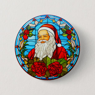 Buntglas-Weihnachten - Weihnachtsmann 3D-Ornament- Button