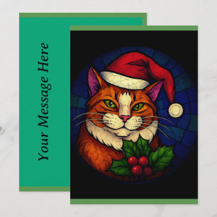 Buntglas-Weihnachts-Orangen-Tabby-Katze Feiertagskarte