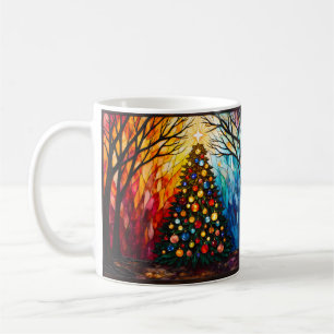 Buntglas-Weihnachtsbaum Frohe Weihnachten Kaffeetasse