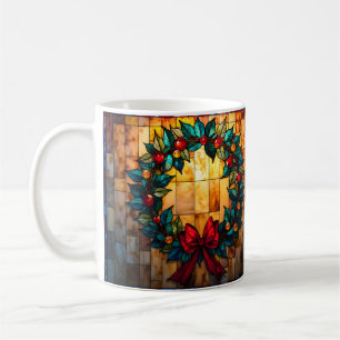 Buntglas-Weihnachtskranz Fröhlich & Hell Kaffeetasse