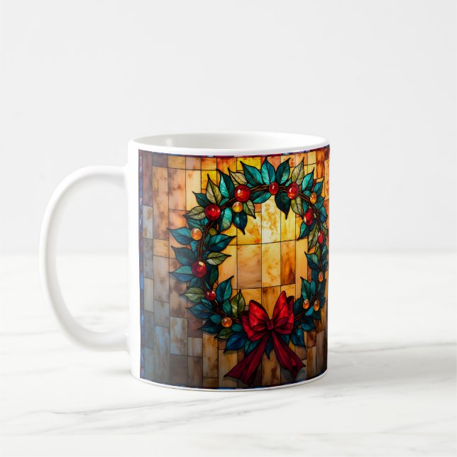 Buntglas-Weihnachtskranz Fröhlich & Hell Kaffeetasse (Links)