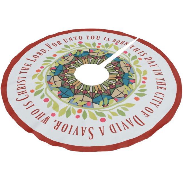 Buntglas-WeihnachtsKranzluke-2:11 Vers Polyester Weihnachtsbaumdecke (Schrägansicht)