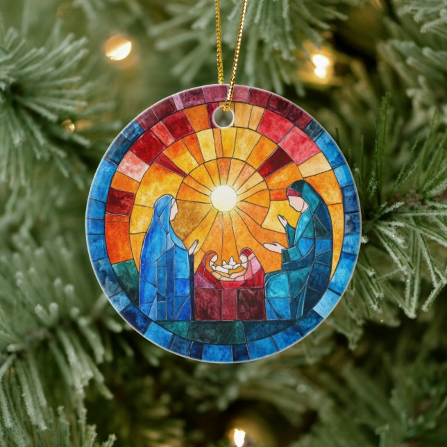 Buntglas-Weihnachtskrippe-Christmas-Schmuck Keramik Ornament (Baum)