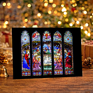 Buntglas-Weihnachtskrippe Feiertagskarte