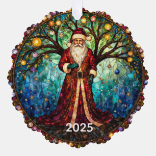 Buntglas-Weihnachtsmann-Christbaum des Lebens Ornament Karte