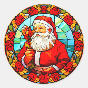 Buntglas-Weihnachtsmann-Weihnachtsbaumanhänger-676 Runder Aufkleber