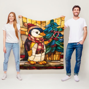Buntglas-Weihnachtspinguin Fleecedecke