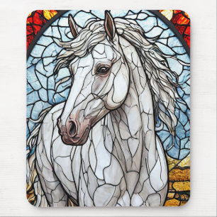 Buntglas Weißes Pferd Mousepad