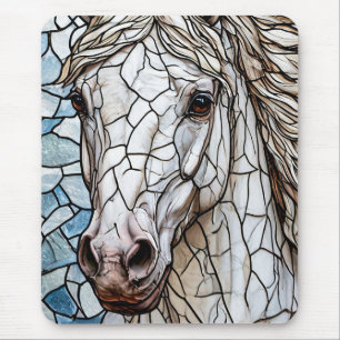 Buntglas Weißes Pferd Mousepad
