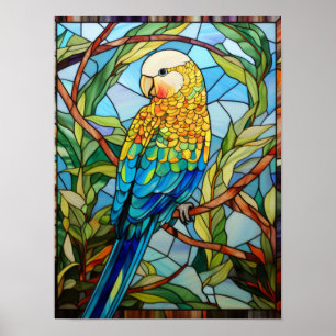 Buntglas-Wellensittich-Tropenvogel-Kunst Poster