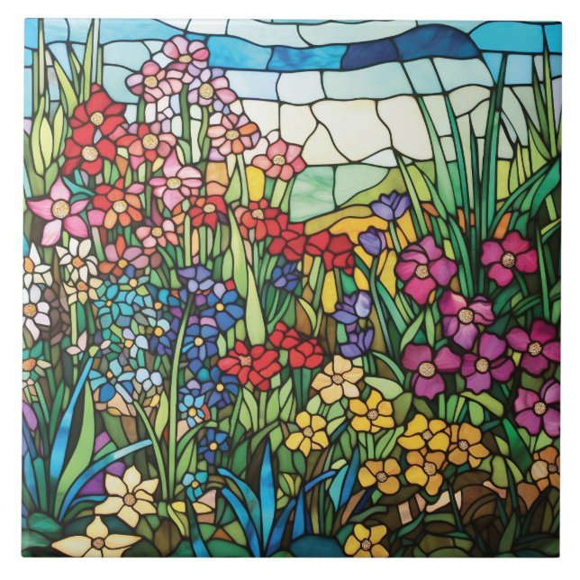 Buntglas-Wildblumengarten-Dekorationskachel Fliese (Vorderseite)